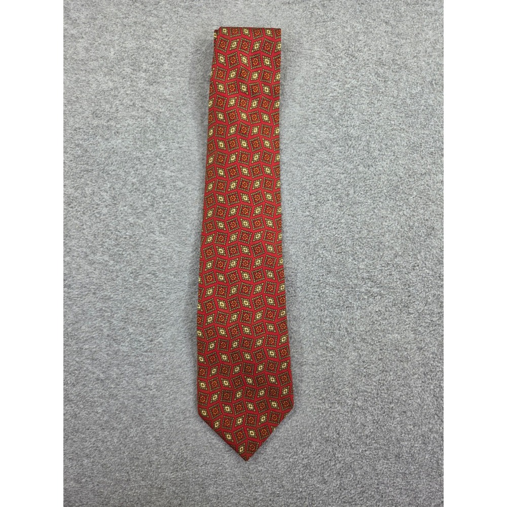 Vintage 90s J.Crew Silk Tie Red Geometric Medallion Y2K Business Casual 3.25"